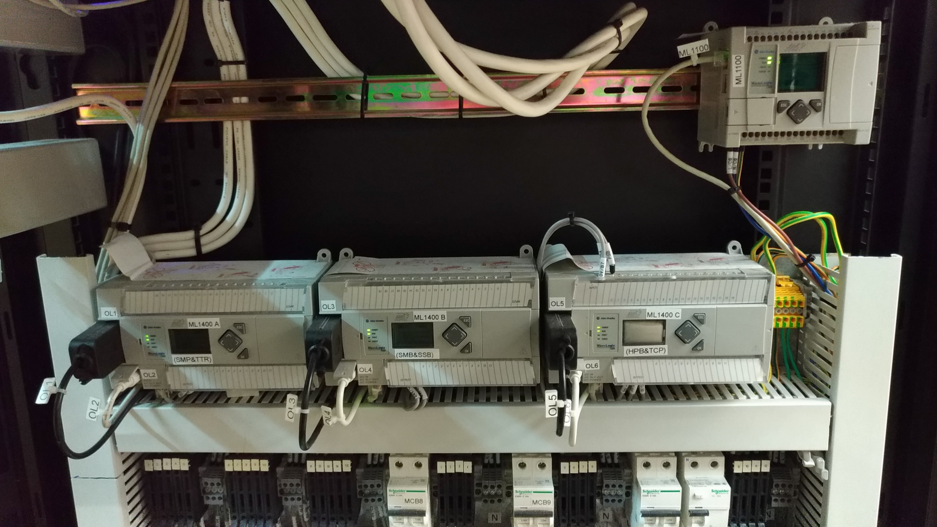 Close-up of Installed 3 Interface Converters (MicroLogix 1400) for 6 Outlying Stations inside the new Server Rack After Works inside DSD Stanley STW